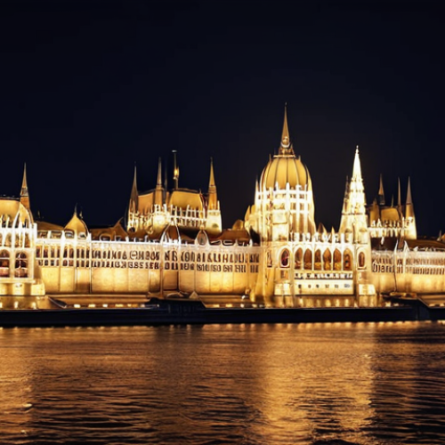 **

Prompt: Budapest cityscape at night, illuminated Hungarian Parliament Building reflected in the Danube River, vibrant city lights, atmospheric.

**