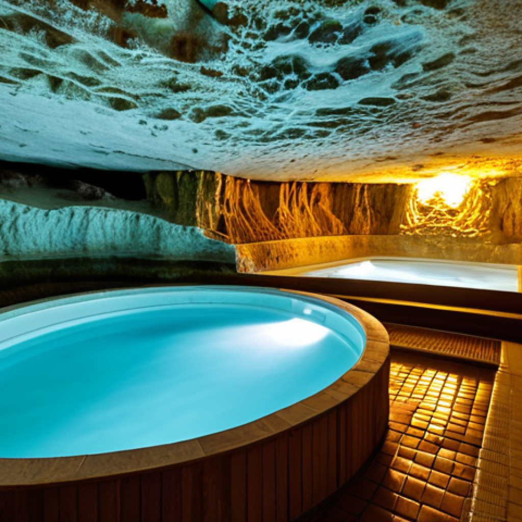 Cave Thermal Bath Interior**

"A photograph of the Miskolc Cave Bath interior, showcasing the natural limestone cave formations and warm, mineral-rich water. Fully clothed visitors are enjoying the therapeutic waters in a family-friendly environment. The lighting is soft and inviting, highlighting the unique geological features. Safe for work, appropriate content, perfect anatomy, natural proportions, high quality photography, professional."

**
