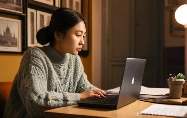 헝가리 건강보험 및 의료 - A medium shot of an East Asian female expat, around 25-30 years old, sitting at a desk in a cozy, sl...