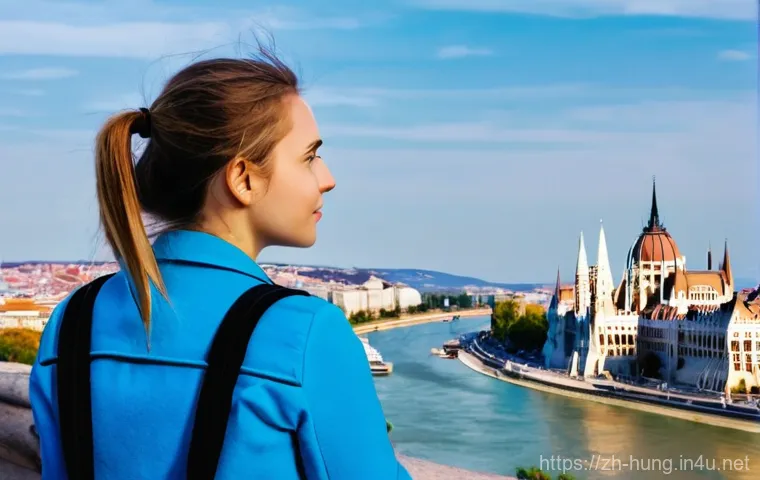 헝가리 치안 정보 - **Prompt: Cautious Tourist at a Budapest Landmark**
    A young adult female tourist, in her late 20...