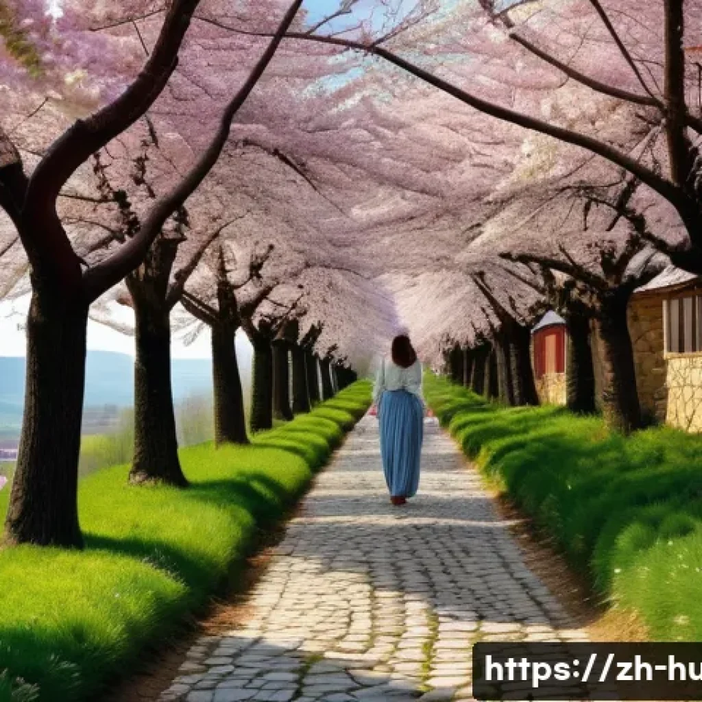 헝가리 나지코팔리 절벽 마을 - **"A breathtaking panoramic view of Nagykövesd Cliff Village in Hungary during the peak of cherry bl...